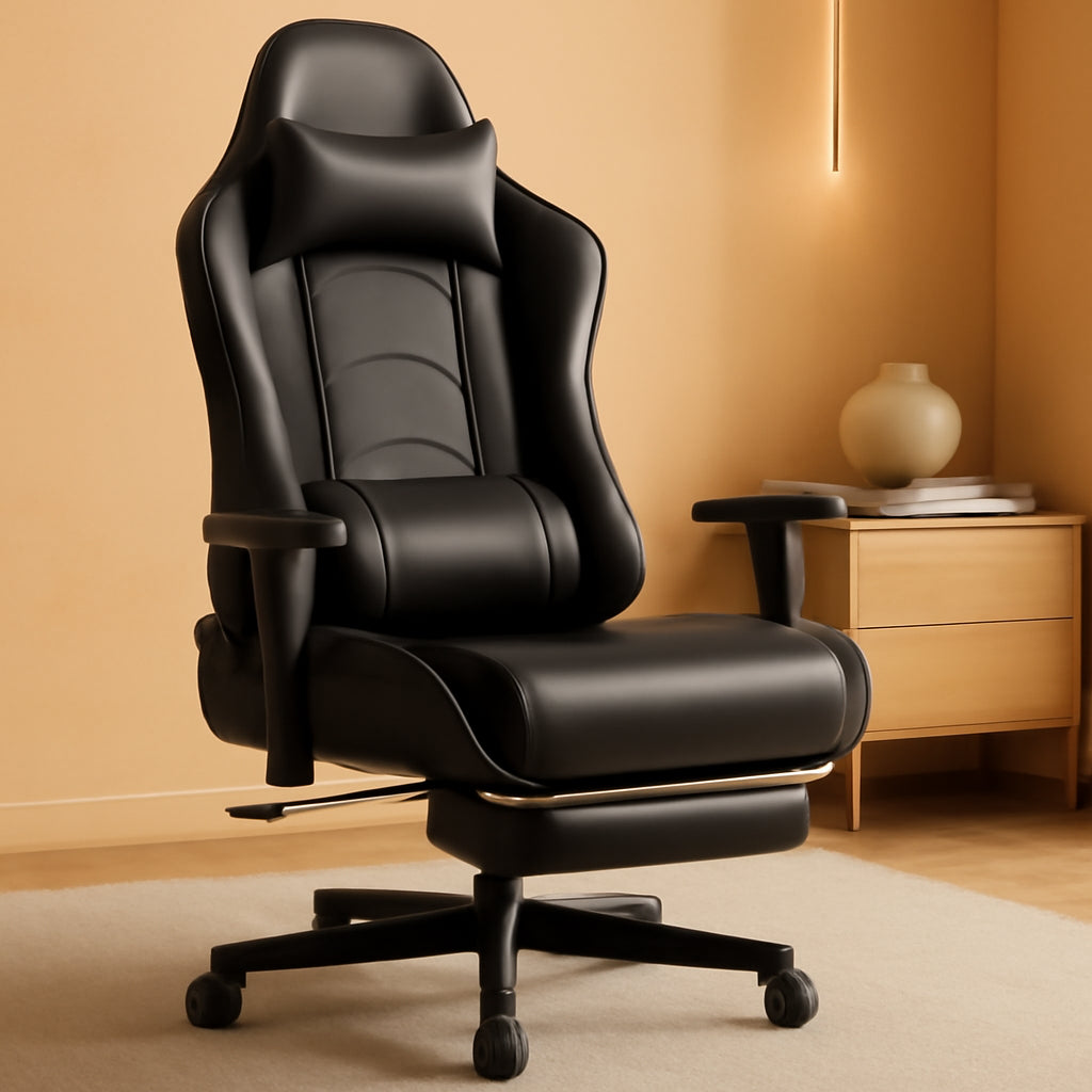 Gaming Chair Black Adjustable Footrest Ergonomic Chair-0