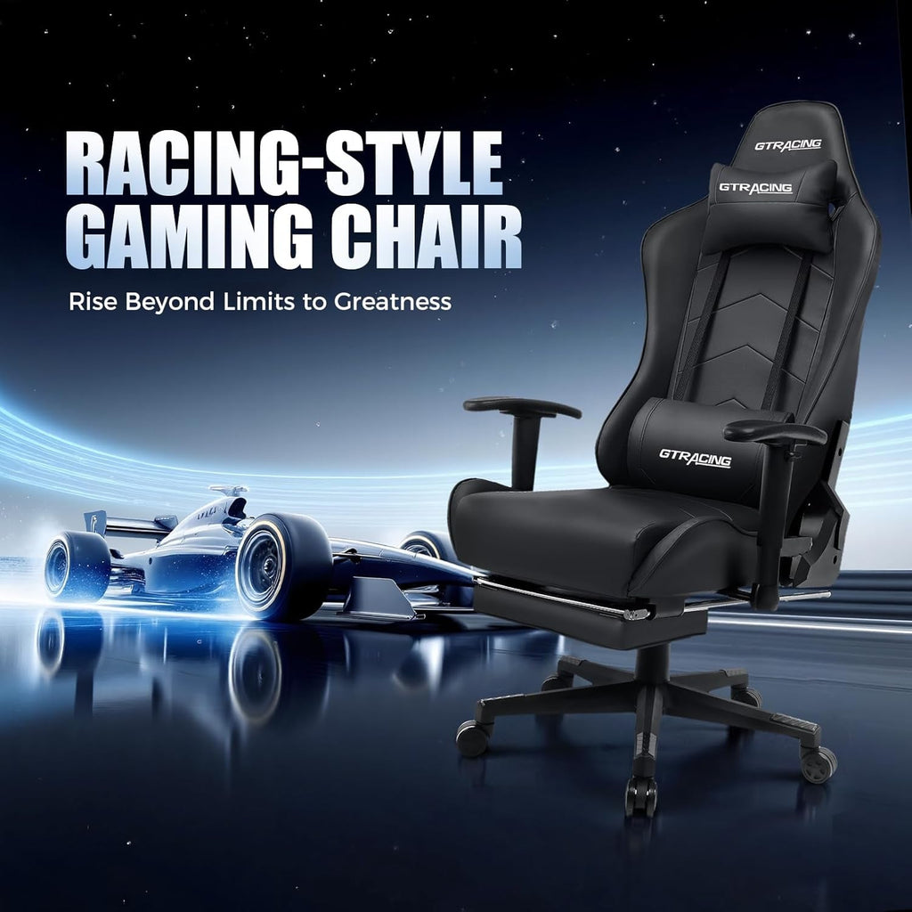 Gaming Chair Black Adjustable Footrest Ergonomic Chair-2